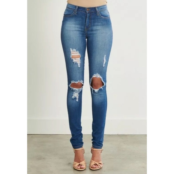 Destroyed Ripped Mid Rise Stretch Skinny Jeans - Picture 4 of 8